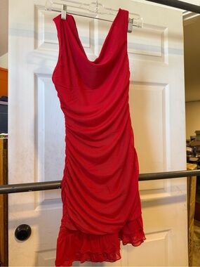 Amazon Red Ruched Cowl Neck Mini Dress